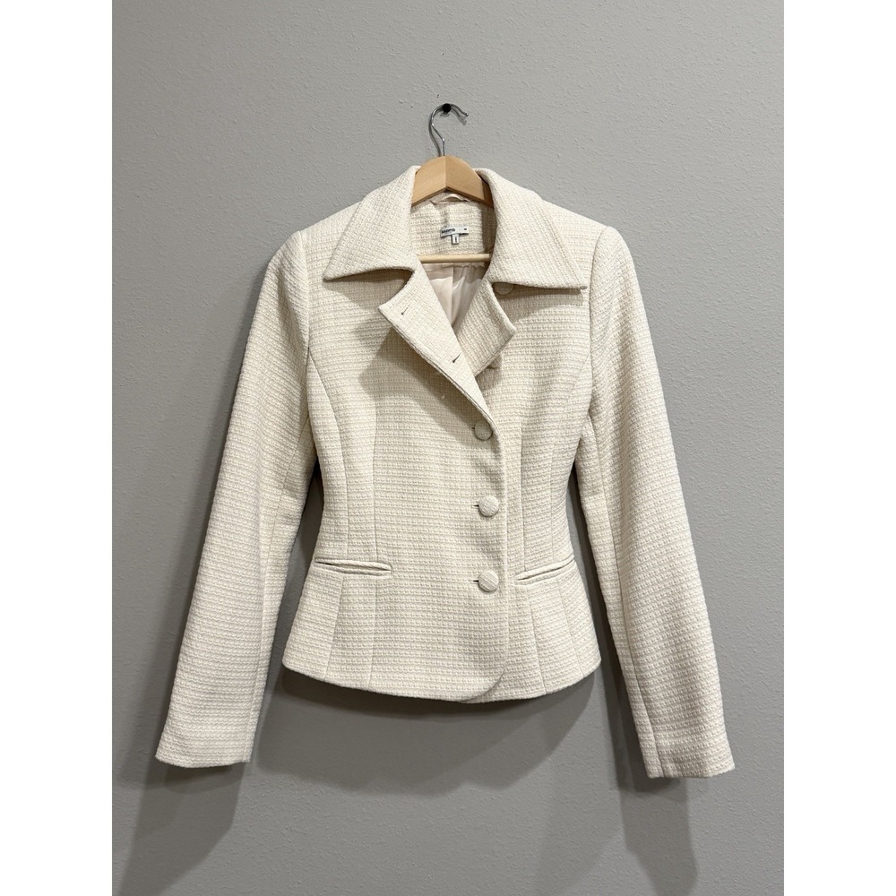 House of CB Misha Tweed Boucle Blazer Jacket In Ivory Cream Size XS